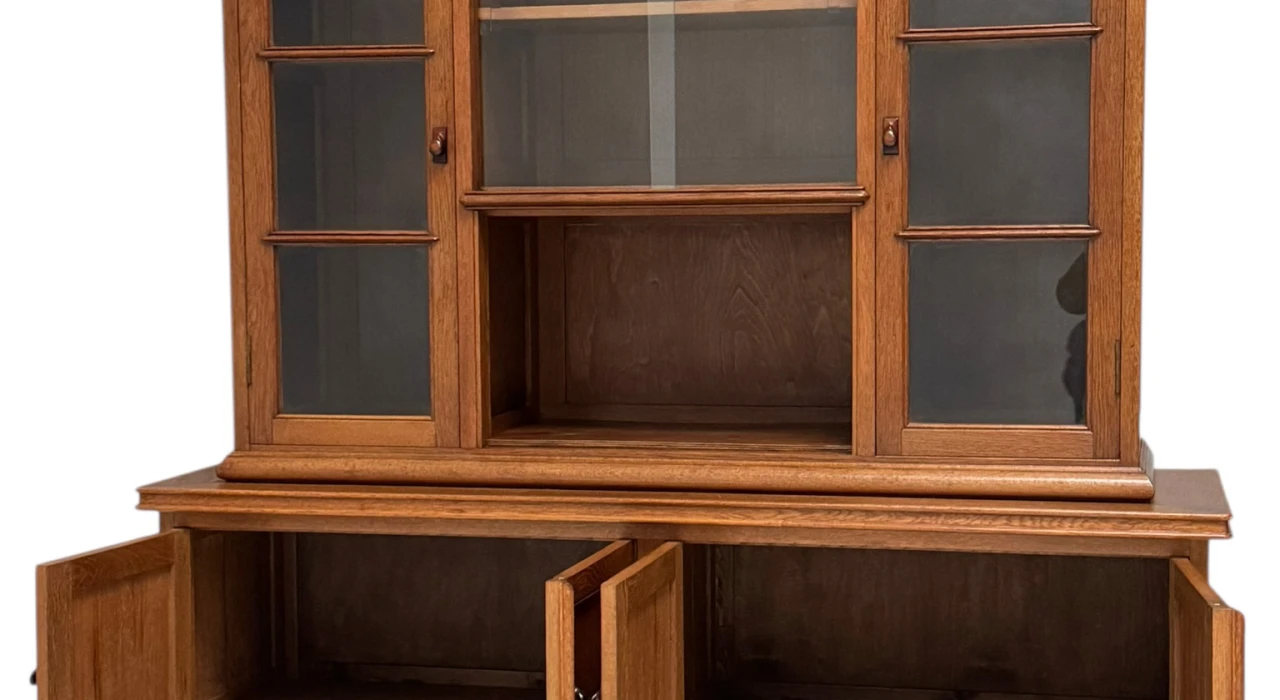 Art Deco Bookcase or Display Cabinet with Glass Sliding Doors, 1930s